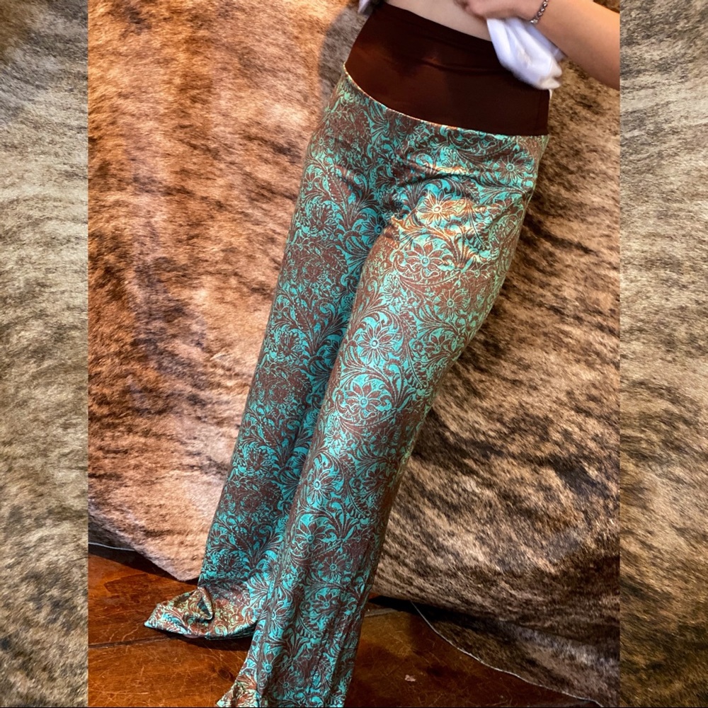 Tooled Turquoise Palazzo Pants - Picture 6 of 6